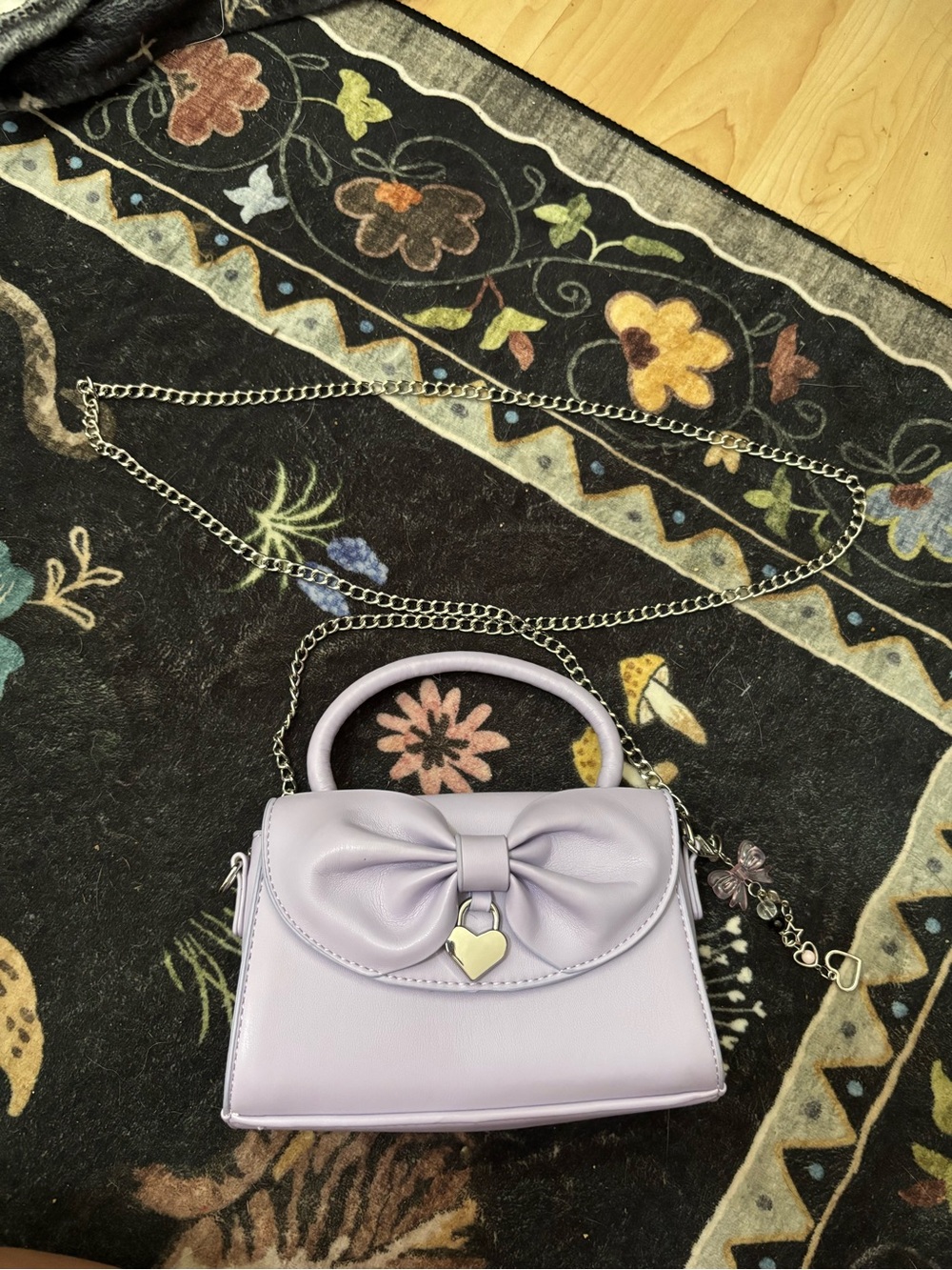 Lilac Bow Top-Handle Crossbody Bag with Heart Charm